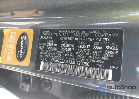 2021 Hyundai Kona Sel from USA, damaged, VIN KM8K22AAXMU723290